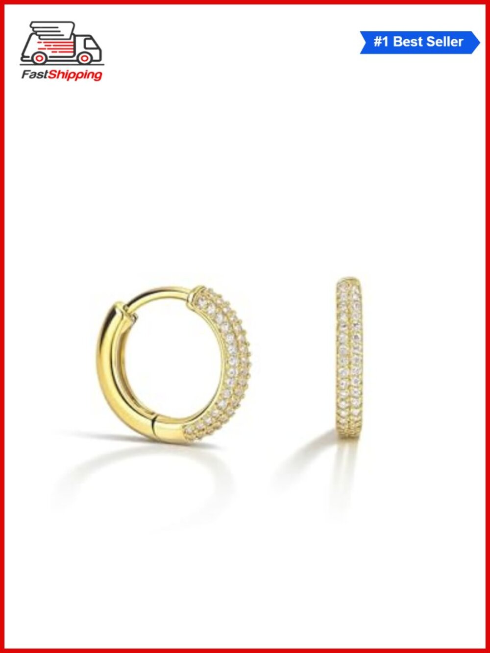 ✨CZ Pave Huggie Hoop Earrings 14K Gold Plated Rhodium Plated Cubic Zirconia